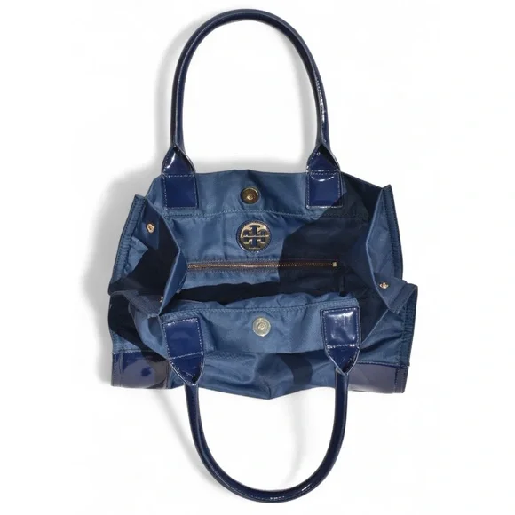Tory Burch Mini Ella Patent Tote Bag Blue - Picture 4 of 14